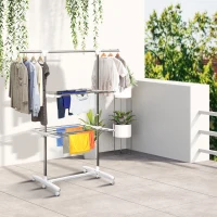 HOMCOM Turmwäscheständer ausziehbar Standtrockner mit 3 Ebenen klappbare Flügel Rollen 154 cm Weiß(m-10)