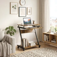 HOMCOM Movable Computer Desk with 4 Moving Wheels and Keyboard Tray(m-8)
