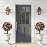 HOMCOM Artificial Rose Topiary UV Resistant, 2-Pack Fake Plants, 55 cm, Pink(m-2)