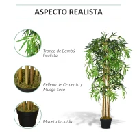 Outsunny Pack de 2 Bambú Artificiales 150 cm con 1095 Hojas Maceta Decoración para Interior Hogar Verde(m-12)
