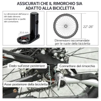 HOMCOM Rimorchio per Bici in Acciaio e Tessuto Oxford, Carico 40 kg, 140x77x65cm Nero e Bianco(m-7)