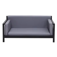 PawHut Deluxe PU Pet Sofa Couch Soft Dog Puppy Cat Sleep Bed Metal Frame Grey 64L x 52W x 27.5H cm(m-8)
