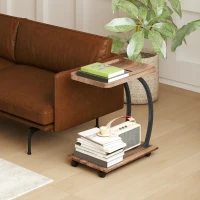 HOMCOM Mesa Auxiliar em Forma de C com Rodas para Sofá com Prateleiras Estrutura de Aço 52x34x60 cm Madeira e Preto(m-10)