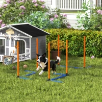 PawHut Agility-set voor honden 3-delige agilityuitrusting met slalomstokken draagtas trainingsset voor alle hondenmaten Oranje(m-8)