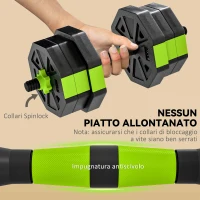 SPORTNOW Set Pesi Palestra 6 in 1 Multifunzione da 20kg Totali in Plastica e Sabbia, 125x18x18 cm, Verde(m-6)
