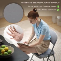 HOMCOM Conjunto de 4 Cadeiras Dobráveis em Veludo com Estrutura de Aço e Encosto para Espaços Pequenos, Cinzento-Claro(m-5)