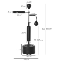 HOMCOM Sac de frappe sur pied 4 en 1, punching ball autonome 2 balles de vitesse barre rotative 360° hauteur réglable 160-230 cm, sac de boxe pour adultes, pour Boxe Muay Thaï Taekwondo, noir(m-3)