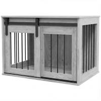 PawHut Cage caisse pour chien animaux intérieur porte coulissante, métal effet bois, dim. 57H x 80L x 54l cm(m-12)
