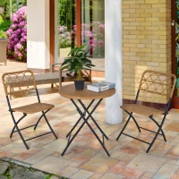 Outsunny 3-delige poly-rotan zitgroep bistroset balkonset inklapbaar tuin natuur(m-2)