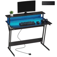 HOMCOM Two-Level LED Gaming Desk - Black(m-13)