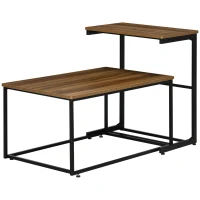 HOMCOM Conjunto de 2 Mesas de Centro Mesas Auxiliares com Estrutura de Aço 55x33,5x65cm e 80x50x40cm Nogueira e Preto(m-11)