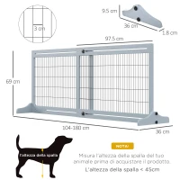 PawHut Cancellino per Cani Estensibile da Interno in Legno e Acciaio, 104-180x36x69cm, Blu-grigio(m-3)