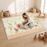 AIYAPLAY Krabbelmatte Faltbar Beidseitig Spielmatte Baby mit Waldtieren- & Naturmotiv 200 x 180 cm für Kinder 0-3 Jahre(m-2)