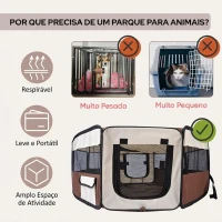 PawHut Parque Dobrável para Cães e Gatos, Cercado Portátil para Animais Pequenos em Tecido Oxford Impermeável, Ø90x41 cm, Castanho(m-4)