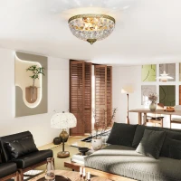 HOMCOM Crystal Chandelier Ceiling Light with 168 Octagonal Beads, Vintage 2-Light Flush Mount Ceiling Light for Living Room, Bedroom, Hallway, Dining Room, Gold Tone(m-10)