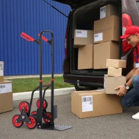 DURHAND Stair Climbing Hand Truck, Heavy Duty Foldable Trolley on Wheels, Multi-Purpose Sack, Steel Truck Moving Trolley, 120kg, Red(m-7)