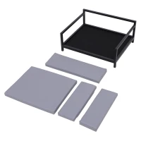 PawHut Deluxe PU Pet Sofa Couch Soft Dog Puppy Cat Sleep Bed Metal Frame Grey 64L x 52W x 27.5H cm(m-6)