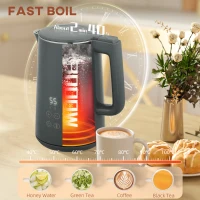 HOMCOM Digital Stainless Steel Kettle and Toaster Set, 1.5L 3000W Fast Boil Kettle, 2 Slice Toaster with 7 Level Browning Controls, Defrost, Reheat, Keep Warm, Crumb Tray and LED Touch Display, Grey(m-4)