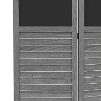 HOMCOM Biombo Separador de Ambientes Dobrável de 4 Painéis de Madeira com Quadros 162x172 cm Cinzento(m-9)