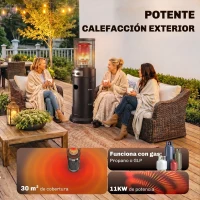 Outsunny Estufa de Gas para Terraza 11 kW con Regulación Continua Rejilla Protectora Antivuelco y 2 Ruedas Negro(m-4)
