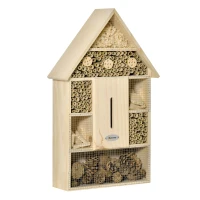 Outsunny Insektenhotel Insektenhaus mit 5 Etagen Metallgitter Bienenhotel aus natürlichen Materialien für Käfer Bienen Wespen und Schmetterlinge Kiefernholz Bambus Metall Naturholz 32 x 12,5 x 57 cm(m-1)