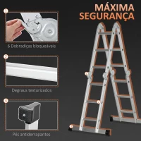 DURHAND Escada Telescópica 5 em 1 Dobrável Escada Multifuncional com Plataformas Removíveis 12 Degraus 339x76x10cm Prata(m-5)