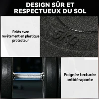 HOMCOM Set 12 Manubri Palestra da 50kg (8x5kg, 4x1.5kg), in Acciaio e Plastica PE, Nero(m-7)