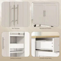 HOMCOM Ilha de Cozinha com Rodas Bancada Dobrável 2 Portas com Fecho Suave e Bandeja Extraível  129x65x91 cm Branco(m-9)