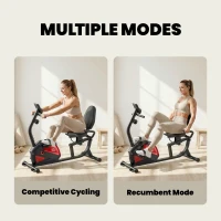 HOMCOM Bicicleta Estática com Encosto 8 Níveis de Resistência Magnética Volante Assento Ajustável Monitor LCD Pulsómetro Suporte de Telemóvel e Rodas Vermelho(m-4)