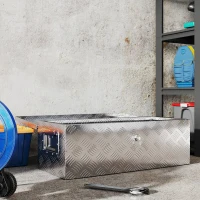 HOMCOM Caja de Herramientas de Aluminio con Asas Retráctiles Cierre con Llave y Gran Capacidad de Almacenaje 76x33x25 cm Plata(m-7)