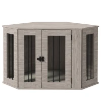 PawHut Hondenbench, hondenkooi, hoekdesign, inclusief vergrendeling, 1 ligkussen, 104 x 55 x 63 cm, bruin(m-10)