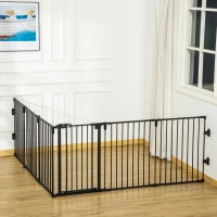 PawHut Barrière de sécurité barrière de protection cheminée parc enclos chien pliable modulable 6 panneaux avec porte sans perçage 362,5 x 76 cm noir(m-10)
