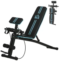 HOMCOM Banco de Musculação com Encosto Ajustável em 7 Posições Extensão de Pernas e Banda de Resistência 54x160x106cm Preto e Azul(m-11)