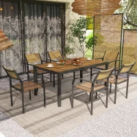 Outsunny Set Tavolo da Giardino Allungabile con 6 Sedie da Esterno Impilabili, Acciaio e Textilene, Marrone(m-2)