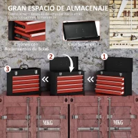 DURHAND Caja de Herramientas de Acero con 4 Cajones Bandeja Tapa Abatible y Cierres Metálicos 51x22x39,5 cm Negro y Rojo(m-5)