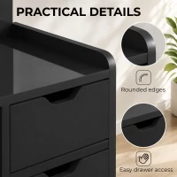 HOMCOM Bedside Table, Small Bedside Cabinet with 2 Drawers and Storage Shelves for Bedroom, Black Wood Effect(m-7)