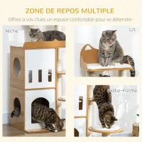 PawHut Arbre à chat design contemporain griffoirs grattoirs 2 niches plate-formes 5 coussins sisal naturel hauteur 133 cm blanc(m-4)