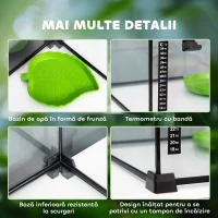 PawHut Terariu pentru Reptile Rialzato cu Serratura și Termometru, în Sticlă și Plasă Metalică, 50x30x25 cm, Negru(m-6)
