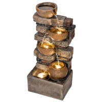 Outsunny 28" 5-Tier Outdoor Fountain, Cascading Waterfall Feature with LED Lights, Adjustable Flow, Rustic Brown(m-11)