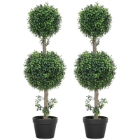 HOMCOM 2er-Set Kunstplanten, Kunstmatige Buxusbomen, UV-bescherming, met Pot, Groen