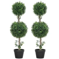 HOMCOM 2er-Set Kunstplanten, Kunstmatige Buxusbomen, UV-bescherming, met Pot, Groen(m-1)