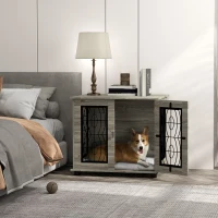 PawHut Indoor Dog Crate Furniture End Table with Soft Washable Cushion, Lockable Front Door, for Medium Dogs - Black(m-10)