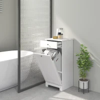 HOMCOM Armário de Casa de Banho com Cesto de Roupa Suja Basculante Móvel para Roupa Suja com Saco de Tecido Dobrável e Gaveta Branco 40x38x90 cm(m-2)