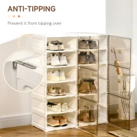 HOMCOM Plastic Shoe Storage Cabinet, Portable Cube Shoe Storage Organizer with Ten Compartments, Magnet Doors, Holds up to 20 Pairs, for Hallway, Bedroom, Entryway, White and Brown(m-7)