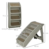 PawHut Foldable Four-Step Pet Stairs, for Cats, Small Miniature Dogs, with Non-Slip Mats 62 x 38 x 49.5cm - Grey(m-3)