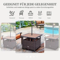 Outsunny® poly-rotan bijzettafel tuintafel voor parasol terrastafel paraplubak incl. zandzak bruin 55,5 l x 55,5 b x 46 h cm(m-7)