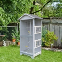 PawHut Wooden Outdoor Aviary Bird Cage w/ Stand for Finches Canaries, Large Play Cage Removable Bottom Tray(m-2)