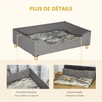 PawHut Canapé lit panier pour chien moderne avec coussin doux et lavable, pieds en bois - gris(m-6)