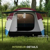Outsunny Campingzelt, für 2 Personen, Laternenhaken, drei Eingänge, wasserdicht, Rot(m-6)