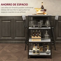 HOMCOM Conjunto de Mesa de Bar con 2 Taburetes Estantes Laterales Asiento Acolchado y Barra para Descanso de Pies Gris Oscuro(m-6)